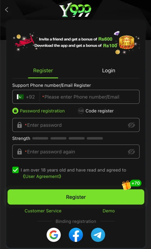 Y999 Game - Register