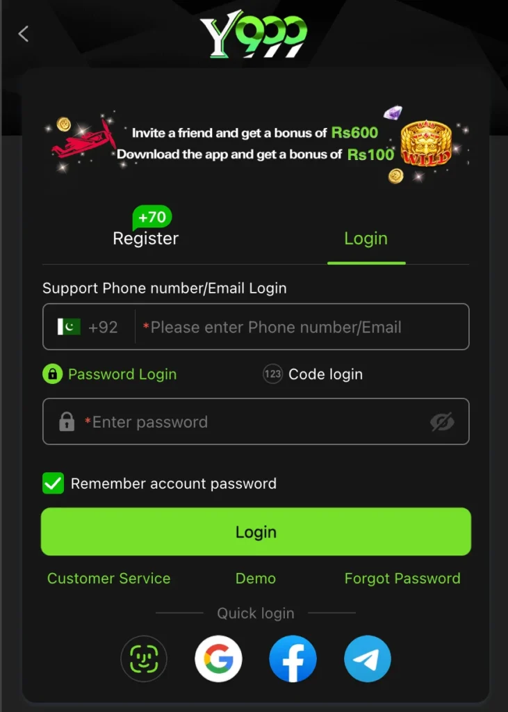 Y999 Game - Login